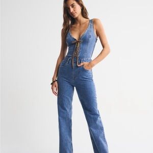 Abercrombie & Fitch Blue Denim Lace-Up Jumpsuit